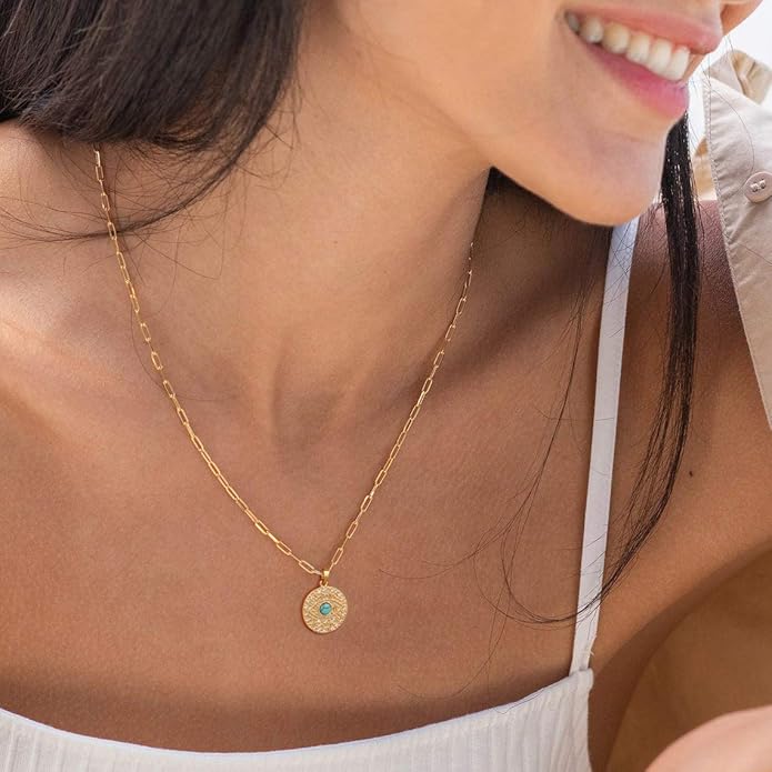 Aobei Pearl 18K Gold Plated Moon Star Lion Evil Eye Love Heart Cross Pendant Necklace Medallion Paperclip Chian Choker Layering Jewery for Women