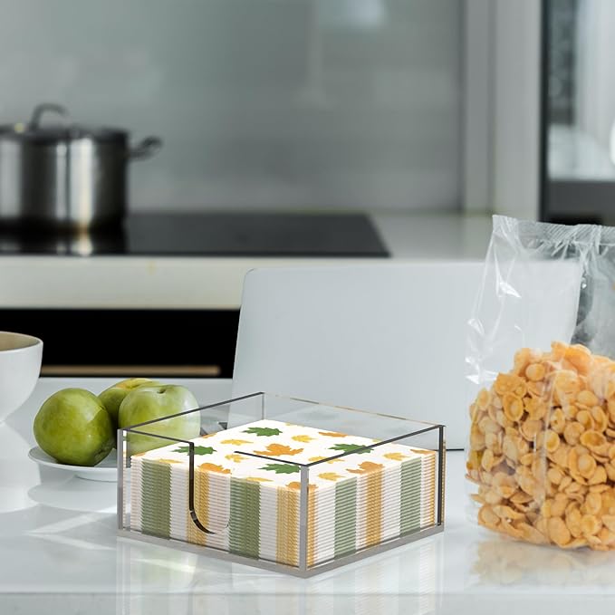 Rubtlamp 1Pcs Acrylic Cocktail Napkin Holder - 0.2Inch Thickness Bathroom Napkins Holder - Square Tissue Dispenser - Luncheon Napkins Holder for Table and Kitchen (Clear, 5.5”X5.5”X2.5”)