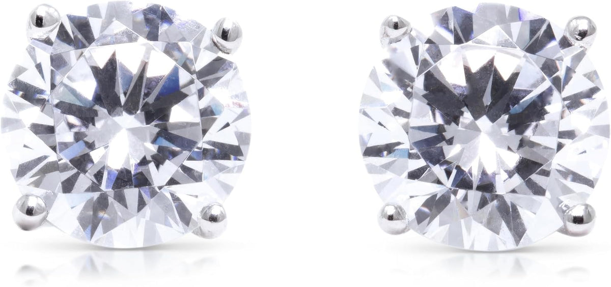 14K White Gold Moissanite Earrings Men & Women, Solid Gold Simulated Diamond and Lab Diamonds Studs for Men & Women, 1ct - 2ct Round, Princess, Heart, Halo Cut, Dangle, Lever or Screw Back Earrings, VVS1, D Color, Pink or Blue - Luxury Gift Box