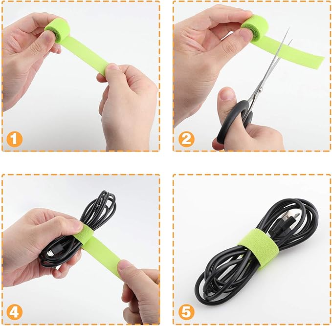 Reusable Fastening Tape Cable Ties 3/4 Inch Double Side Hook Roll (25 Yard, Green)