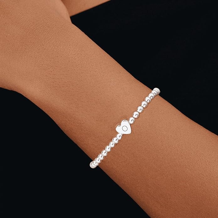 Valentines Day Gifts for Women Her - Dainty Beaded Heart Initial Bracelets Letter A-Z Charm Stretch Bead Ball Bracelet Trendy Jewelry Gifts