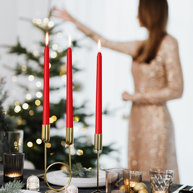 4 Pack Red Taper Candles - Taper Candles 10 Inch Dripless, Smokeless & Unscented - 8 Hours Long Burning - Hand Poured Tall Candlesticks - Ideal for Weddings, Dinner Parties, and Home Decor