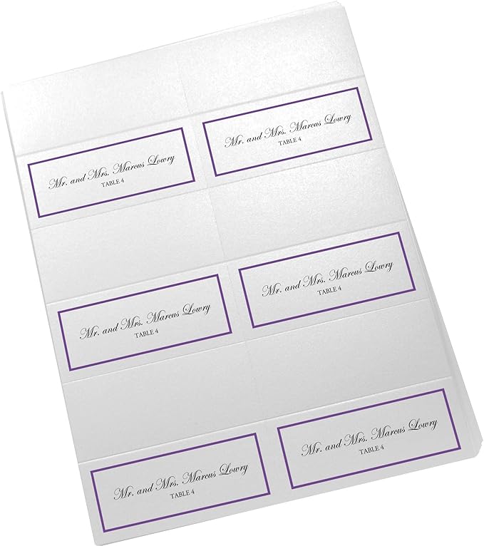 Single Line Border Printable Place Cards, Purple (Choose Color), Set of 150 (25 Sheets), Laser & Inkjet Printers - Wedding, Party, Dinner, and Special Events - Made in the USA