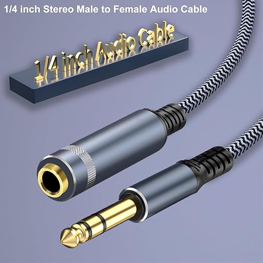 1/4" Male to Female Stereo Headphone Guitar Cable - 25ft Quarter Inch Extension