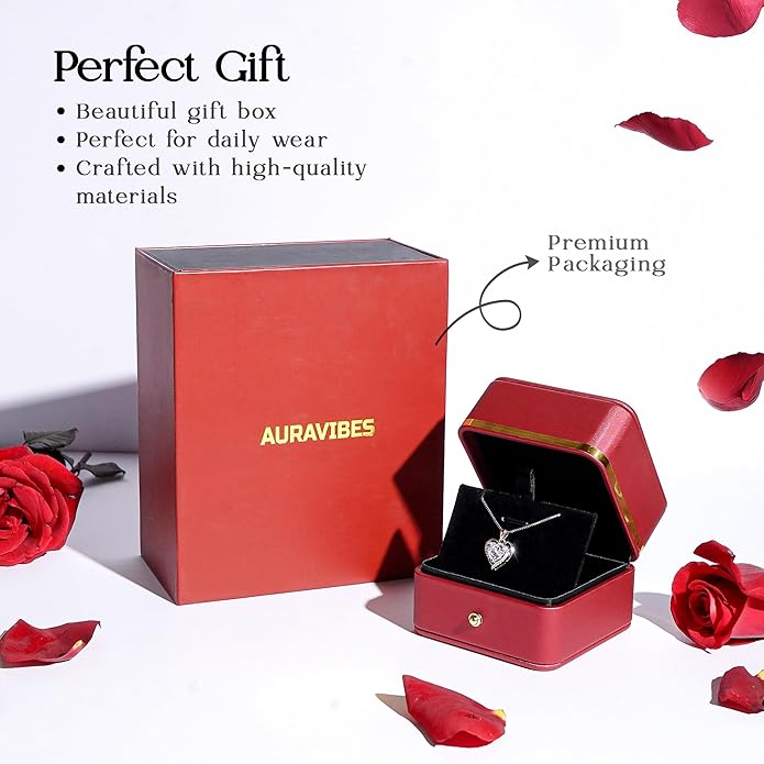 Auravibes Moissanite Heart Necklace for Women, 2-Carat Real Sterling Silver Pendant with “I Love You” Engraving, Valentine’s Day, Anniversary, Birthday or Christmas Gift for Wife, Girlfriend, Mom