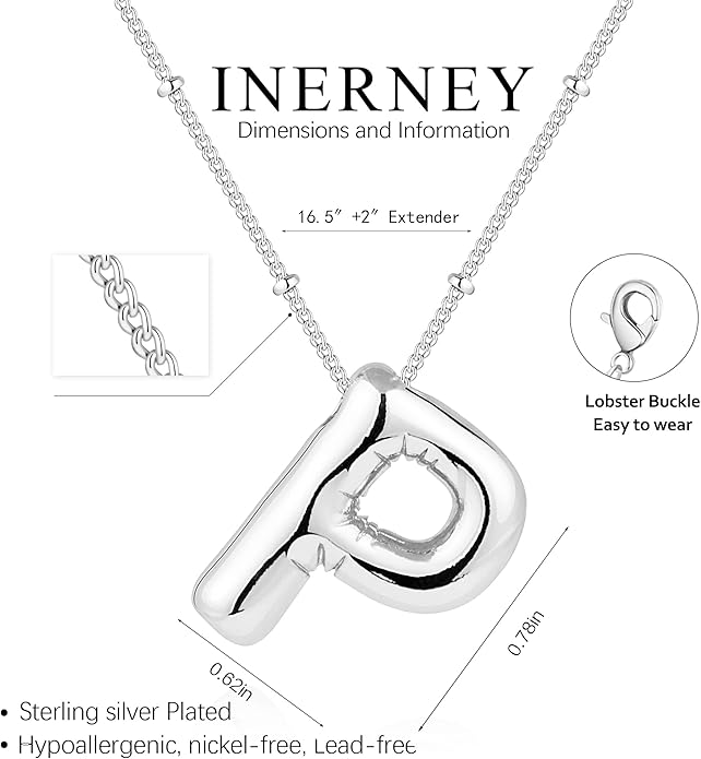 Inerney Valentines Day Gifts Gold Bubble Letter Necklace Initial Necklaces for Women, Chunky 14K Plated Balloon Initials, Trendy Charm Non Tarnish Custom Name Pendant Jewelry Gifts for Mom