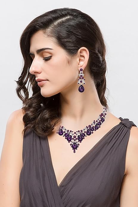 Elegant Bridal Wedding Jewelry Set for Women/Brides/Bridesmaids Teardrop Crystal Leaf Cluster Jewelry Set for Wedding Prom Party Bridal Bridesmaids Rhinestone Crystal Necklace Earrings Bracelet Set