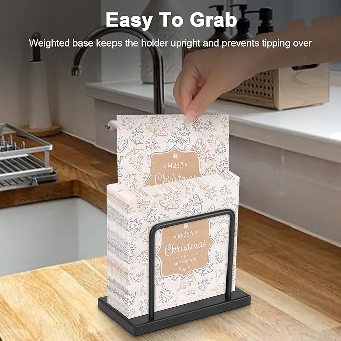 Livabber Napkin Holder, Metal Napkin Storage Modern Freestanding Tissue Paper Dispenser for Table Kitchen Countertop (Metal Base, Black)