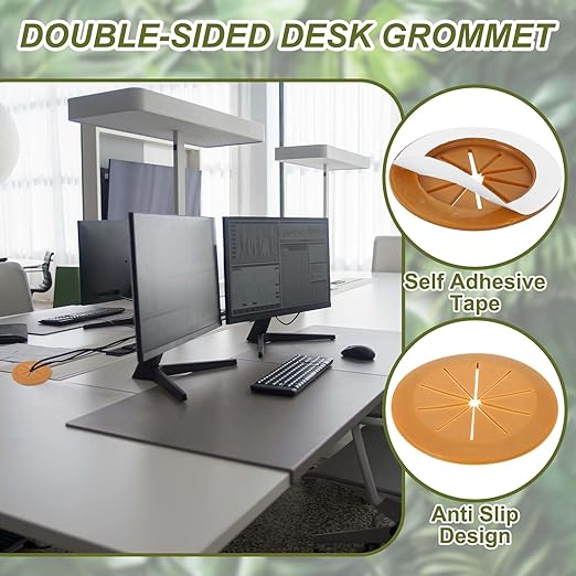 PATIKIL Desk Grommet 2-1/16", 8 Pcs Round Cable Grommet Cord Hole Cover with Adhesive Tape Flexible Table Wire Organizer for Office Home Table Countertop, Light Brown