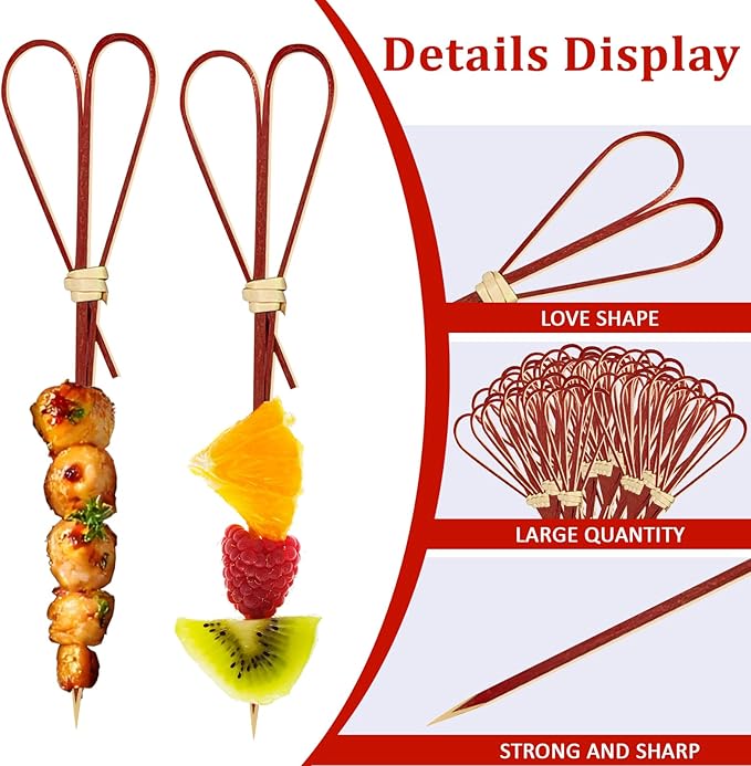 1000 Pieces Bamboo Cocktail Picks,4.7 Inch Heart Shaped Wooden Toothpicks for Appetizers, Skewers for Charcuterie Boards, Fancy Food Picks for Parties, Drinks, Wedding Essentials (Red)