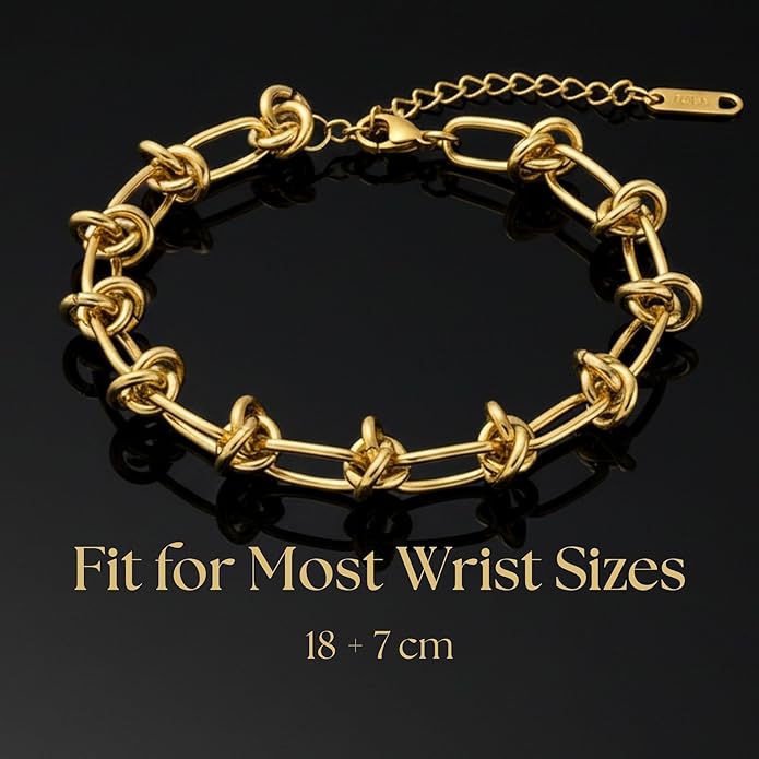 Solza Gold Chain Bracelet for Women – Adjustable Stainless Steel Heart Link Bracelet, Gold-Tone Non-Tarnish Fashion Jewelry