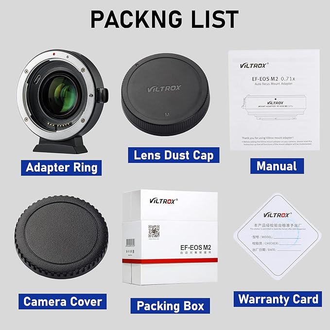 VILTROX EF-M2 Pro Lens Adapter 0.71x Auto Focus EF Lens to M4/3 Mount Adapter Compatible with Canon EF Lens to M4/3 Mount Camera GH4 GH5 GF8 GF9 GX8 GX85 G6 G7 E-M5 E-M10 E-PL7 E-PL8 E-P5 Pen-F