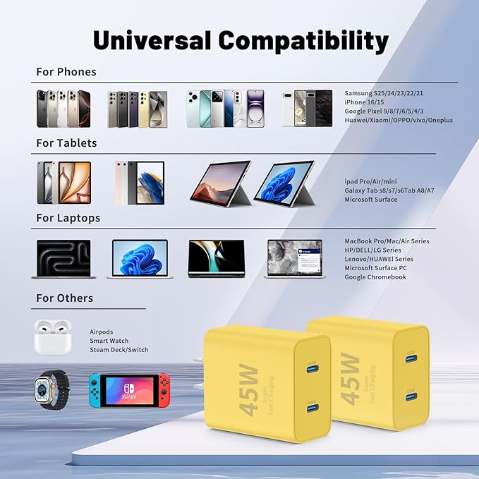 iPhone 16 15 Pro Max Charger Fast Charging,45W Dual Port USB C Fast Charger Block [2-Pack] & Extra Long 60W 3/6/10/10FT USB C Cable - PD Quick Adapter 3.0 for iPhone 16 15/16 15Pro/16 15 Plus.