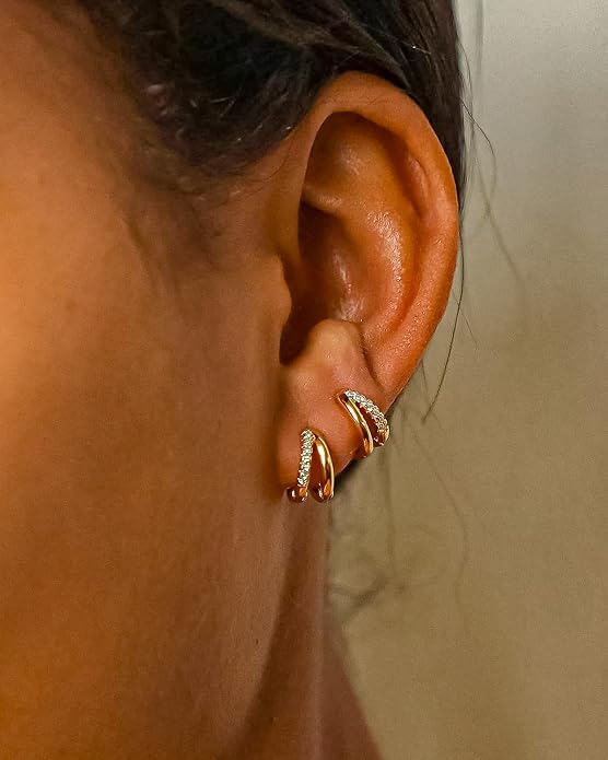 Gold Hoop Earrings for Women,14K Gold Plated Huggie Hoop Earrings for Gift