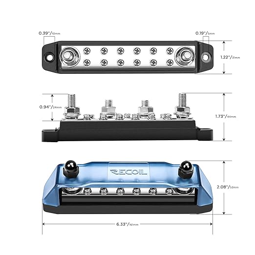 Recoil BB212P Power Distribution Block 12V 150A Dual 5/16” Studs Bus Bar Terminals Battery Busbar for Boat Automotive Solar Wiring