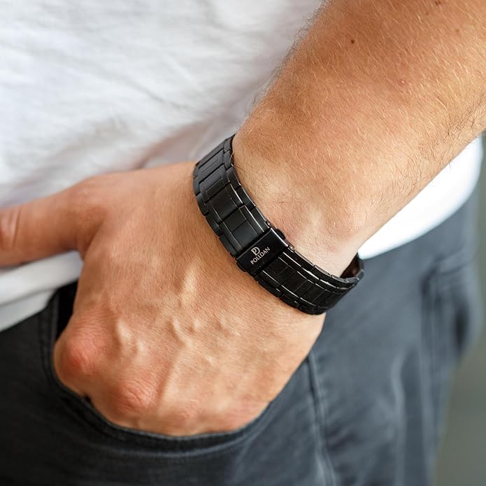 POLLDAN® 3X Power Magnetic Bracelets For Men | 6200 Gauss Strength Mens Titanium Bracelet with Fold-Over Clasp, Adjustable Length, Gift Box, Sizing Tool | Innovative Magnets Alloy - Patent
