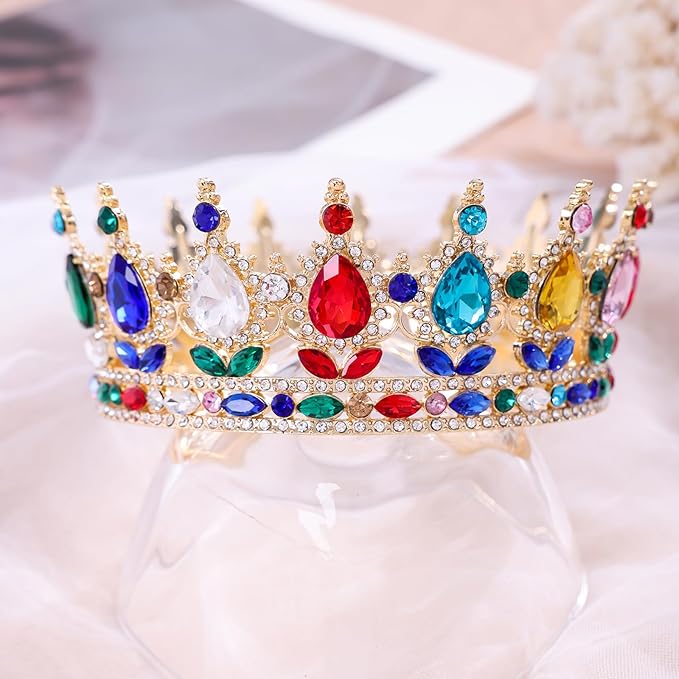 Multicolor Queen Crown for Women Crystal Tiara for Girl Rhinestone Wedding Headband for Bride Hair Accessories for Costume Birthday Party Prom Gifts