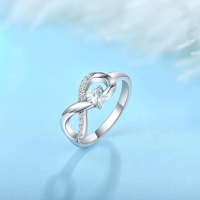 STARCHENIE Infinity Promise Ring 925 Sterling Silver Angel Wings Heart Ring for Women Size 5-10