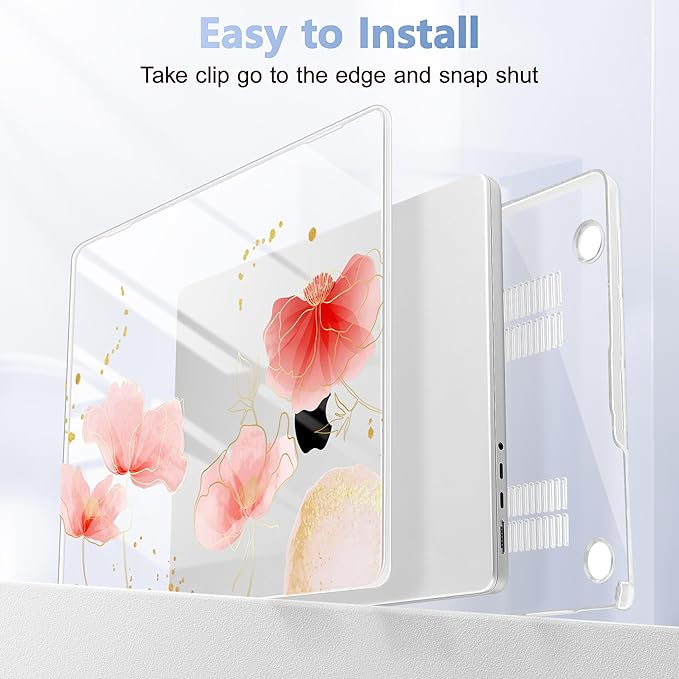 for MacBook Pro 16 inch Case 2021 2022 2023 2024 Release A3186 A3403 M4 A2991 M3 A2780 M2 A2485 M1 Pro/Max, Hard Shell Case with Screen Protector & Keyboard Cover, Spring Floral