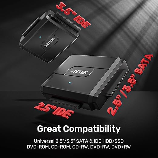 Unitek SATA/IDE to USB 3.0 Adapter, IDE Hard Drive Adapter Kit Recovery Converter for Universal 2.5"/3.5" Inch IDE and SATA External HDD/SSD, Support 10TB