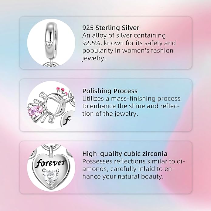 Bible Family Mom Wife Love Heart Dangle Charm 925 Sterling Silver Charms fits Bracelets and Necklace Pendant Bead Charms Jewelry Present for Women Family Friends