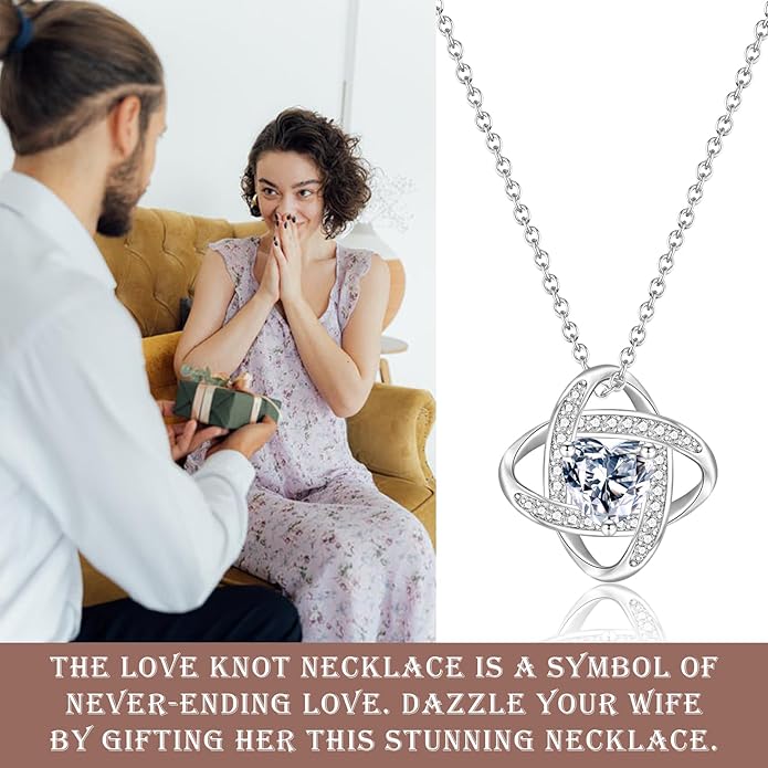 EPIRORA Sterling Silver Cubic Zirconia Love Knot Pendant Necklace for Women, Graduation Birthday Christmas Jewelry Gifts for Friends/Wife/Sister/Daughter/Mom