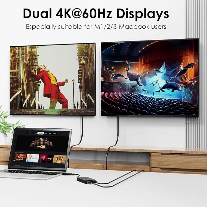 WAVLINK USB-C & USB-A to Dual HDMI Adapter 4K@60Hz for 2 Monitors, DisplayLink Certified, Compatible with Mac M1/M2/M3, Windows, ChromeOS, Android, HarmonyOS (No Linux/iPad/iOS/HDCP)
