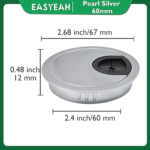 2 Pcs Desk Grommet 2-3/8" / 60 mm, Desk Cord Hole Cover, Cable Grommet Metal Zinc Alloy Materilal, Desk Hole Grommet for Home & Office Pc, Detachable Cable Cord Organizer-Matte Silver