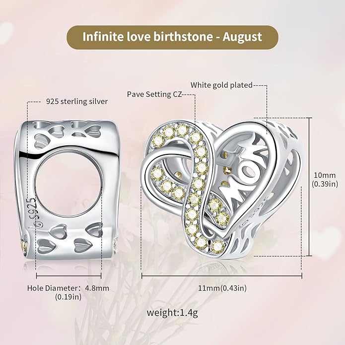 VOROCO 925 Sterling Silver mom Charm for Bracelets Necklaces pendant Charms,Infinity Love Heart Charms for Mother Birthday Christmas day Jewelry Gifts