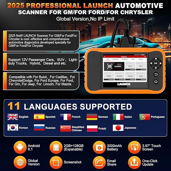 LAUNCH X431 Creader Elite 2.0 FGC OBD2 Scanner,ECU Coding, Bi-Directional Scan Tool for Ford, for GM, for Chrysler,100+ Reset, Full System Diagnose, FCA AUTOAUTH, AUTOVIN, Lifetime Free Update