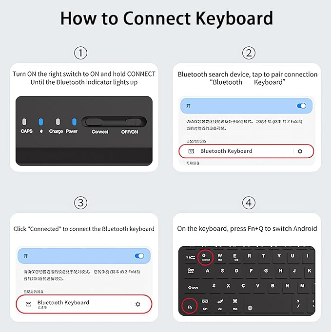 for Samsung Galaxy Z Fold 7 6 5 Keyboard and Mouse, Portable Mini 7.9 inch Bluetooth Keyboard with Leather Case and Capacitive Pen, 4 in 1 Set for Z Fold7 6 Accessories