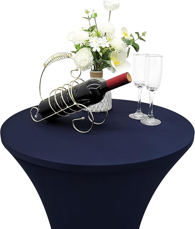 24x43 Inch Round Fitted Cocktail Table Cover Navy Spandex Cocktail Table Cloth Highboy Fitted Tablecloth High Top Table Cloths for Party Pub Banquet Bistro