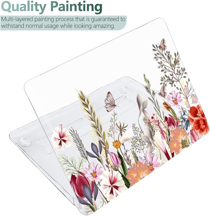 Batianda Case for MacBook Air 13 Inch M1 2020 2019 2018 Release Model A2337 A2179 A1932 with Retina & Touch ID, Clear Hard Shell Cover with Keyboard Cover & Screen Protector,Flower and Butterfly