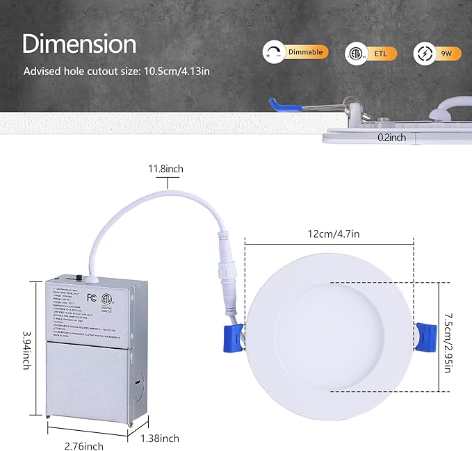 CycevSun 4 Inch LED Recessed Lights with Night Light - Canless Ultra Thin Wafer Downlight Pot Outdoor Exterior Soffit Lighting, Dimmable & 5 CCTSelectable, 9W, ETL & Energy Star, 2 Pack