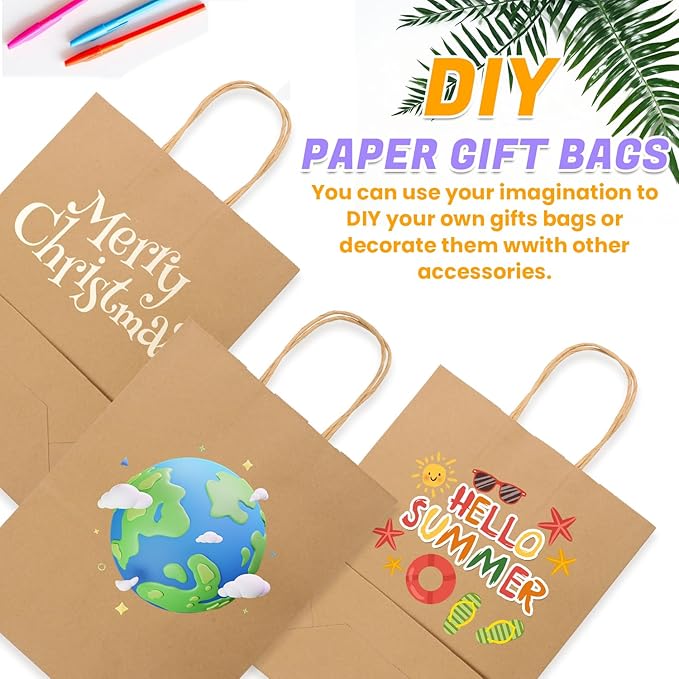 XPCARE Large Brown Paper Bags, 200 Packs 10x5x13 Inch Gift Bags with Handles Bulk Paper Bag with Handles Retail Kraft Paper Bag Brown Gift Bags for Wedding Party Shopping