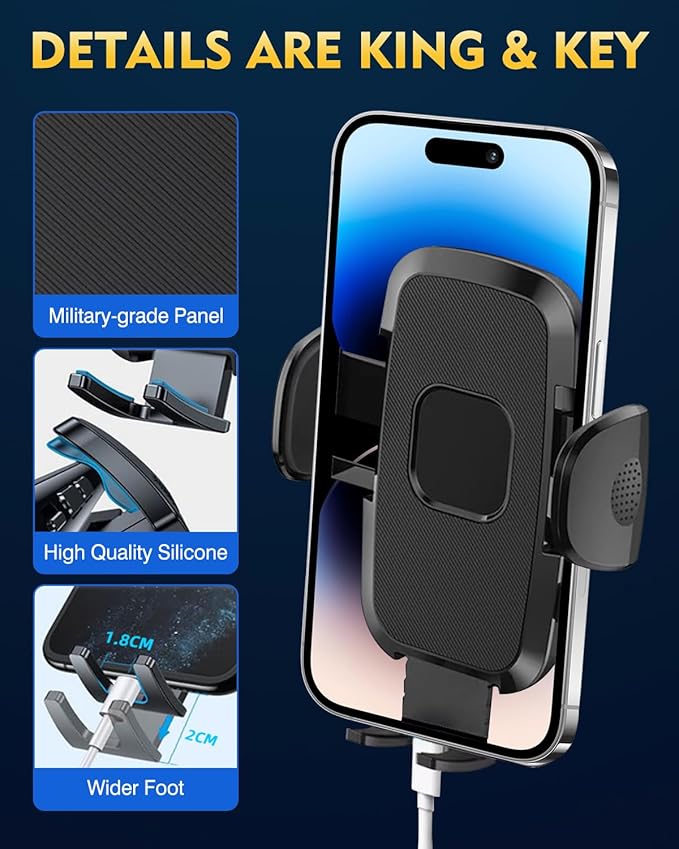 [Military-Grade Construction] Phone Holders for Your Car, 2025 New Car Phone Holder Cell Smartphone Mount Windshield Dashboard Suction Cup Stand Truck Cradle for iPhone Samsung Android All