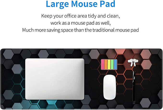 Hexagon Honeycomb Large Mouse Pad,Gaming Keyboard Desk Pad,Extended Mouse Mat Non-Slip Rubber Base with Stitched Edges for Office Game Home XL 31.5"x11.8"