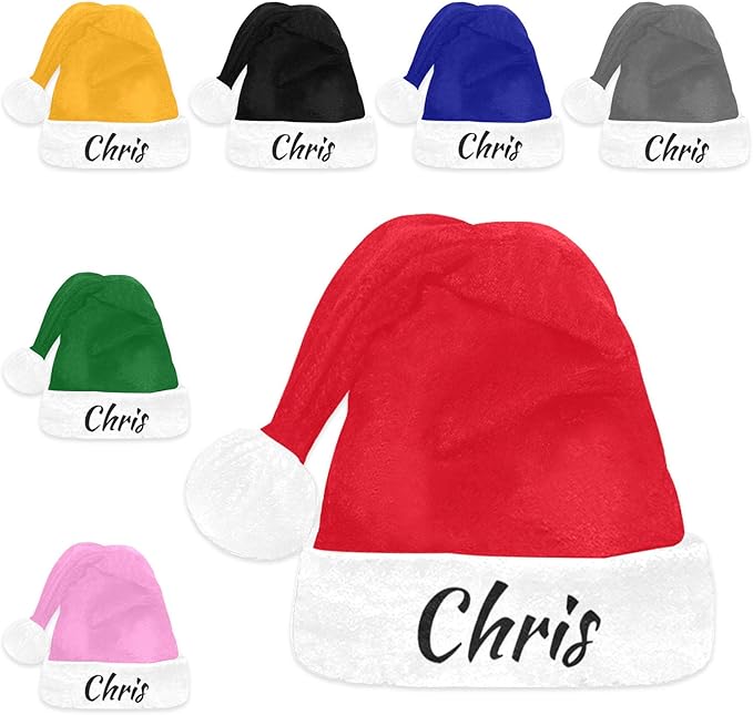 Personalized Santa Hat with Any Name, Unisex Custom Colourful Polyester Christmas Hat for Adults Kids, Family Holiday Party Xmas Hats for Birthday Christmas New Year