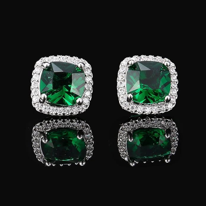 YOMELA Cubic Zirconia Earrings Studs, Halo CZ Birthstone Simulated Diamond Stud Earrings for Women