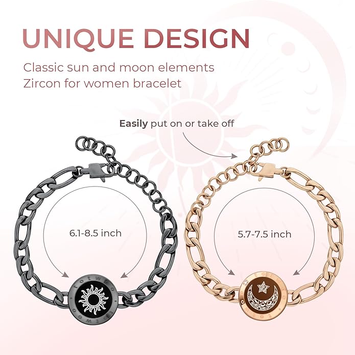 TOTWOO Long Distance Touch Bracelets for Couples, Smart Light & Vibration Love Jewelry, Long Distance Valentines Day Gifts for Him Her Women Men, One-to-One Bluetooth Pairing via App