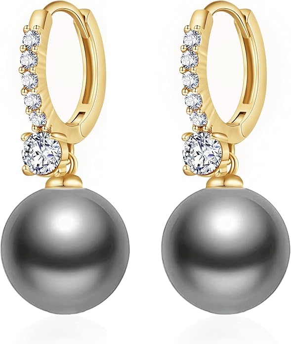 Pearl Earrings for Women 14K Gold Plated Hypoallergenic Pearl Earrings 5A Cubic Zirconia Dangle Earrings Elegant Jewelry