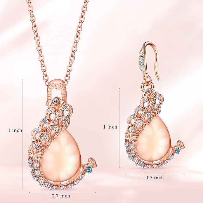 MTLEE 4 Set Peacock Jewelry Sets for Women Crystal Necklace Earrings Rhinestone Waterdrop Pendant Heart Charm Hook Earrings Indian Jewelry Set for Mother's Gift Valentine's Gifts Lover Ladies