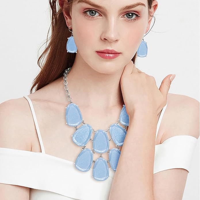 Firstmeet Chunky Bubble Statement Collar Necklace with Earrings for Women