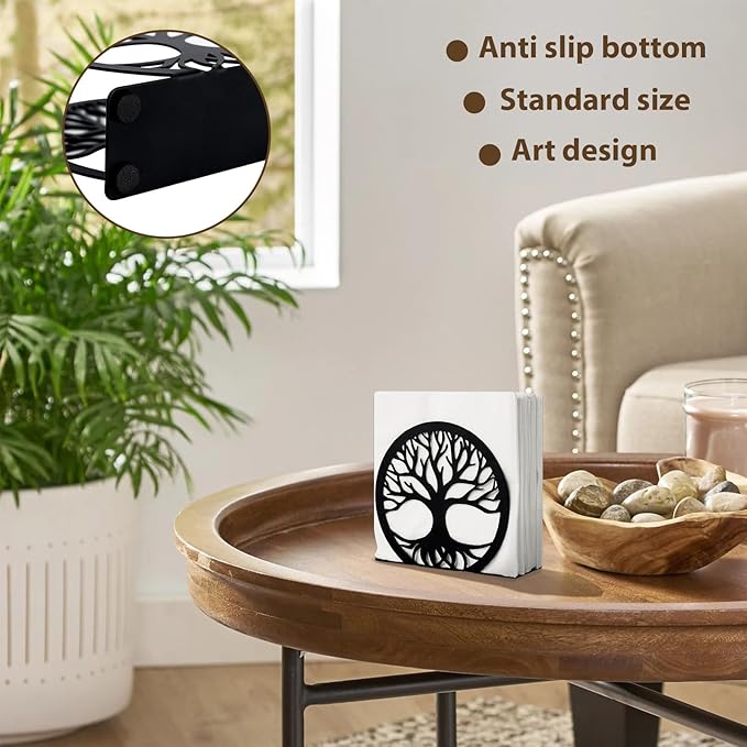 Napkin Holder for Table, Standing Napkin Dispenser Outdoor Farmhouse Black Cocktail Napkin Holders for Kitchen Coffee Shop Dining Room (6"x 1.7"x 4.9")