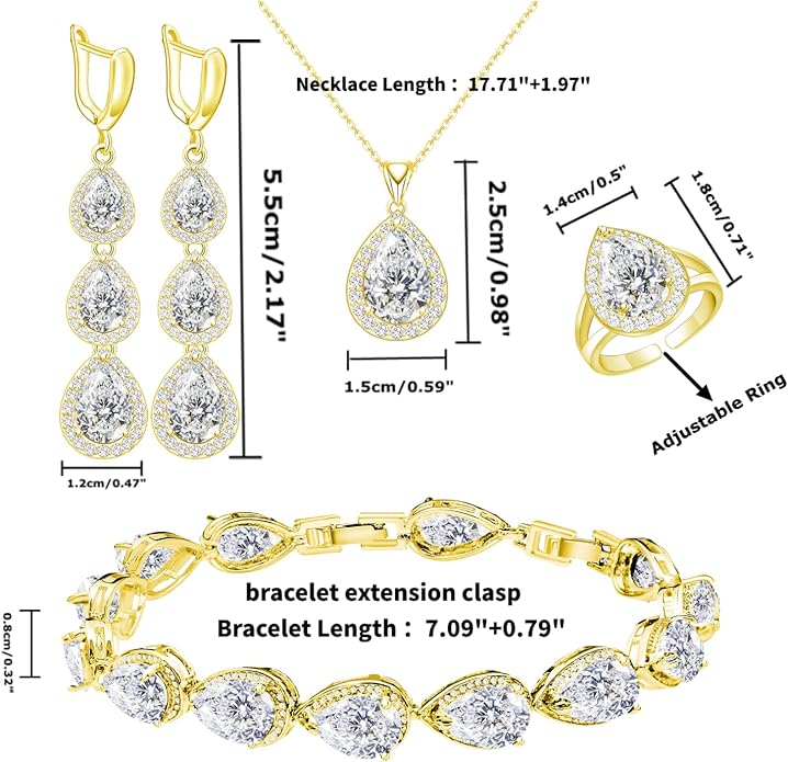 LMXXVJ Necklace Long Earrings Bracelet Set, White Gold Plated Created Blue Sapphire Jewelry Set Wedding Party Gift Jewelry for Women Bridal Bridesmaid