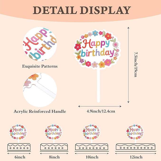 Coucoland Birthday Cake Toppers - 1 Pc Colorful Daisy Flower Acrylic Cake Decorations for Baby Shower Birthday Party Supplies