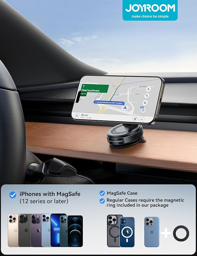JOYROOM Vacuum Magnetic Phone Holder for Car, Strongest Suction Cup Phone Mount, 360° Adjustable Magsafe Car Mount, Foldable Car Phone Holder for iPhone 16 Pro Max 15 14 13 12 Plus/Android