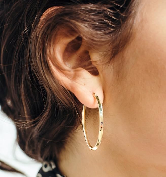 14K Gold Oval Hoop Earrings, (31-52mm) (2mm Tube)
