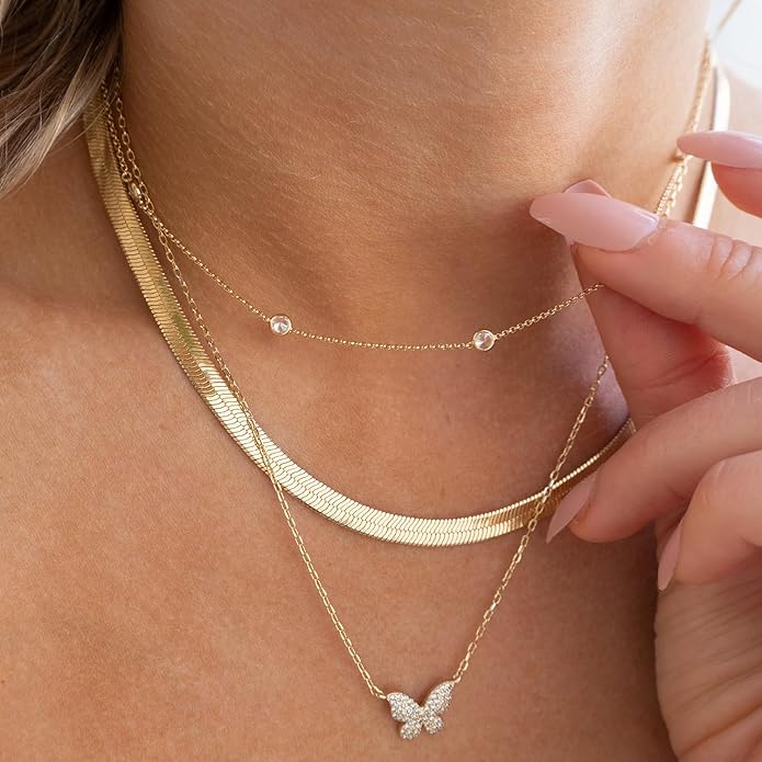 Valentines Day Gifts for Women Her - Dainty Necklaces for Women Cute Station Choker Simulated Diamond Necklace Simple Layering CZ Necklace Trendy Jewelry Gifts