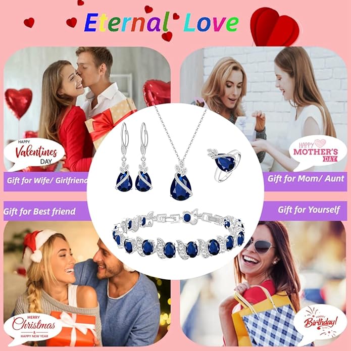 LMXXVJ Jewelry Set for Women,Teardrop Cubic Zirconia Necklace Earrings Adjustable Ring Bracelet Jewelry Set Formal Jewelry Gift